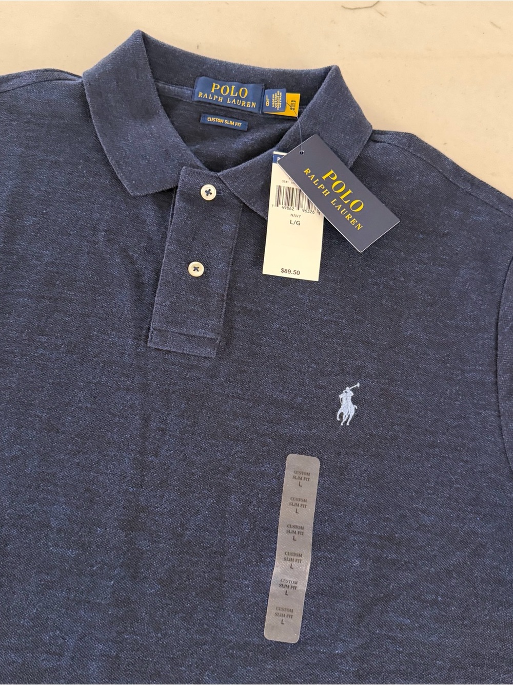 Polo Ralph Lauren Custom Slim Fit Polo Navy L Signature Pony New - Picture 2 of 5